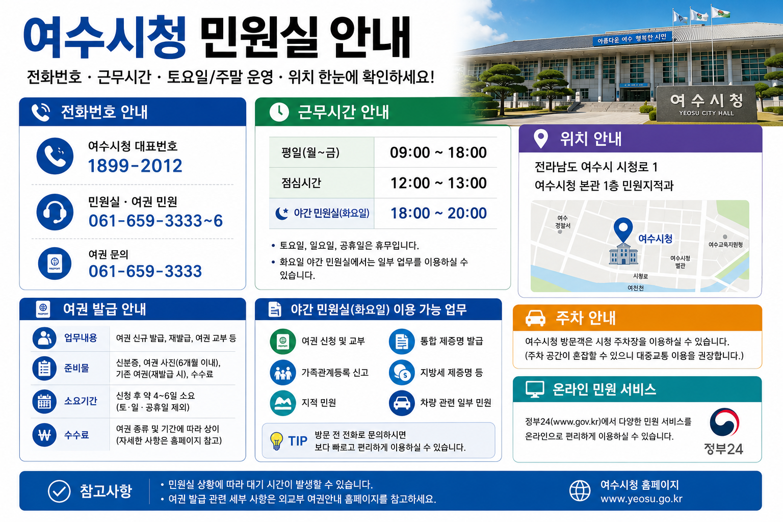 여수시청 민원실 전화번호 토요일 주말