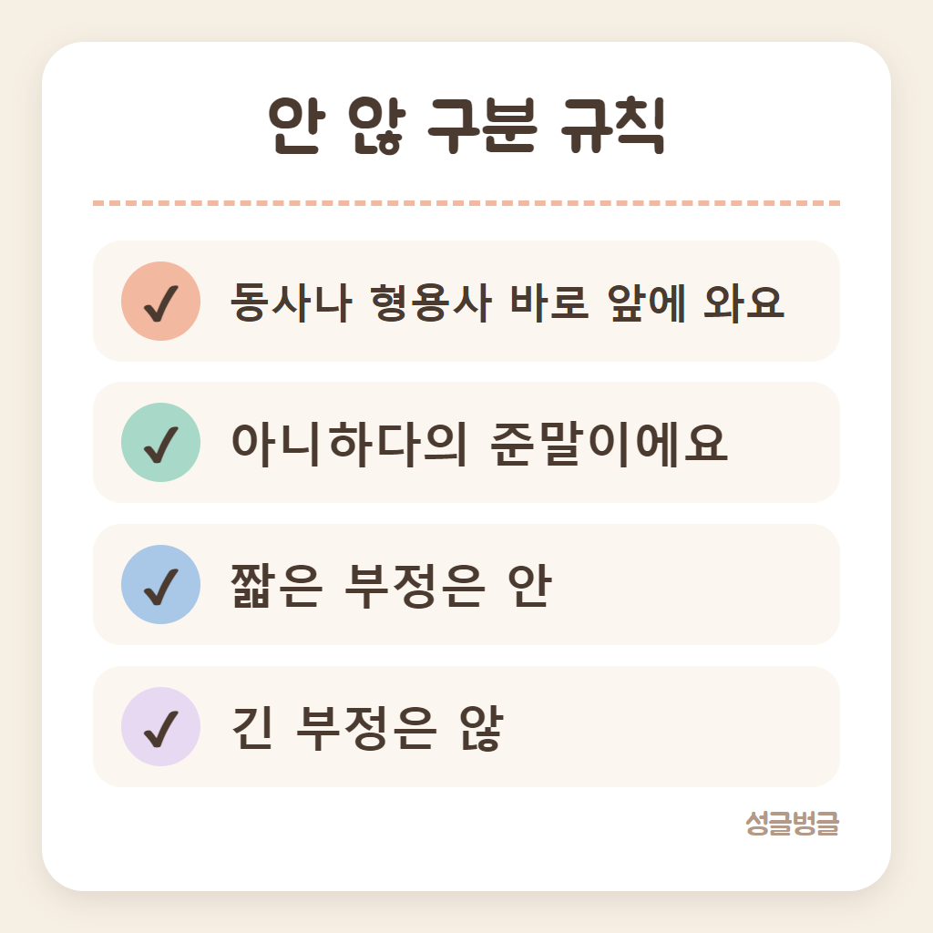 안 않 구분 규칙을 정리한 카드