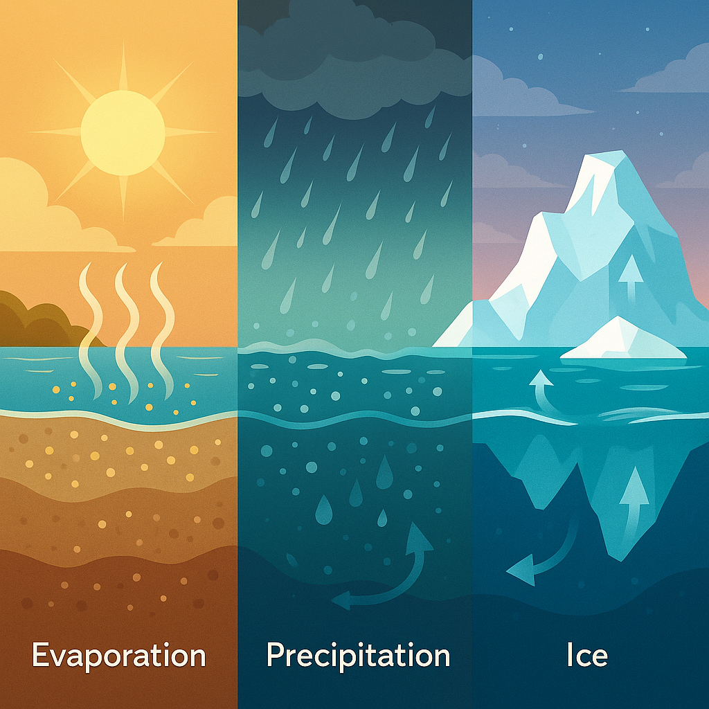 해수의 염분 변화 요인: 증발·강수·빙하