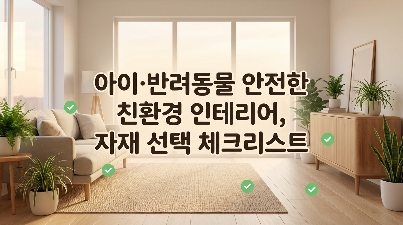 아이·반려동물 안전한 친환경 인테리어 완벽 가이드! VOC·포름알데히드 없는 페인트·바닥재 선택법, E0등급 자재 체크리스트, 펫테리어 전용 제품 추천, 환경표지·HB마크 인증 확인법까지. 국내 사용자 리뷰 분석 포함, 새집증후군 예방 실전 정보 총정리
