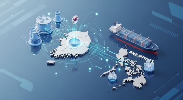 2026년 이재명 정부 필리핀 세일즈 외교 3대 핵심 분야인 원전 수출, 핵심 광물 공급망, 조선업 협력을 시각화한 이미지