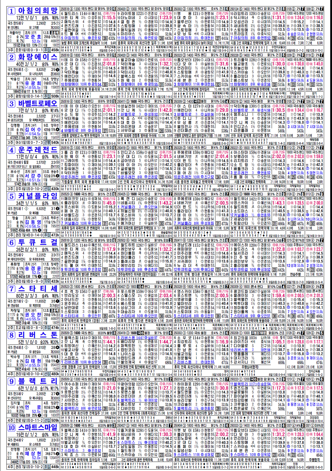 트리플나인 경마예상지 최근 6회전 경주결과 전적표