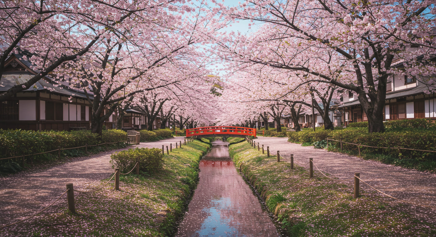 봄 벚꽃이 만개한 일본 공원의 풍경