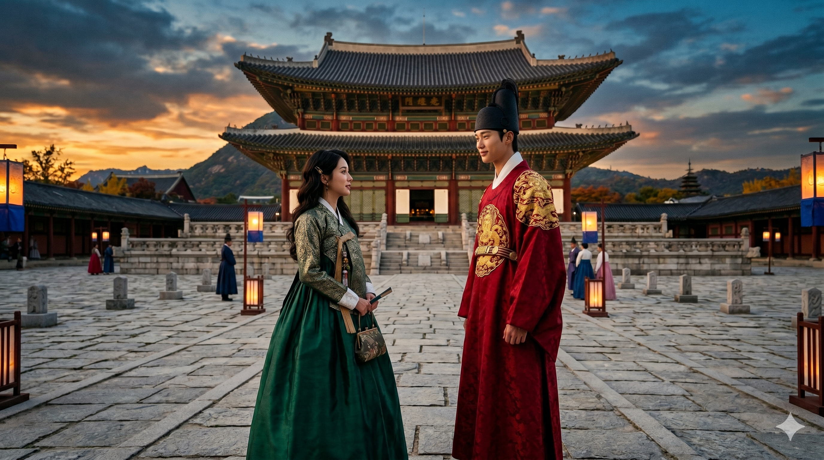 경복궁에서 대치하는 21세기 대군부인 주인공 여주인공과 남주인공의 운명적 만남