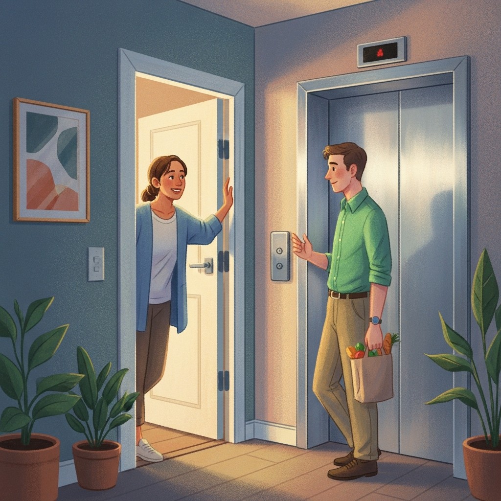 엘리베이터 대화 장면