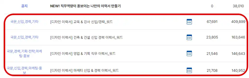 이력서 양식 무료 다운로드