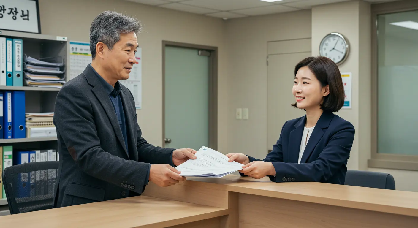 주민센터에서 서류 접수하는 이미지