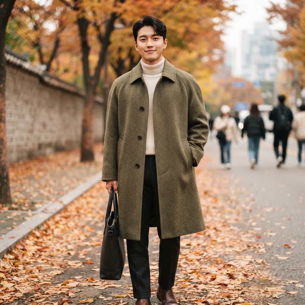 발마칸 코트를 입은 남성 클로즈업, 아우터 섹션용

내용: 가을 코디는 아우터가 8할이다. 발마칸 코트 하나면 캐주얼과 단정함을 동시에 잡는다.