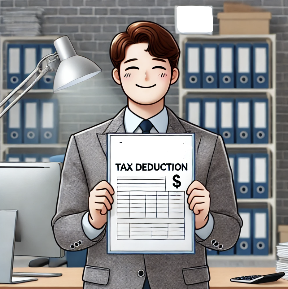 소득공제 문서를 들고 만족스러운 표정을 짓는 모습