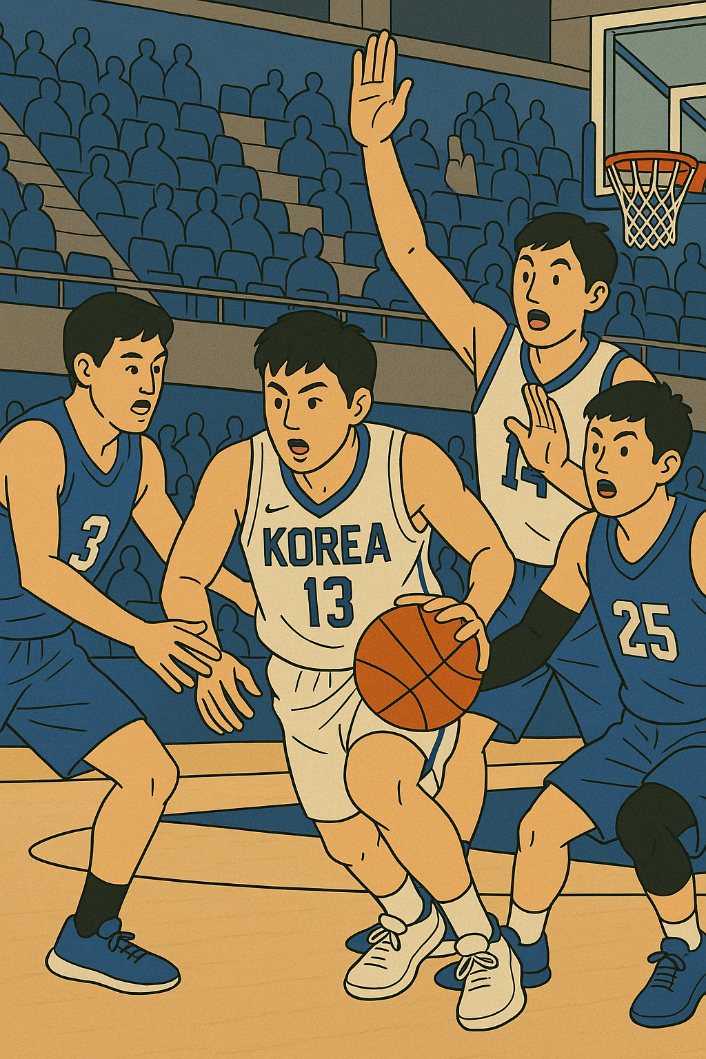 한국 농구 경기 장면을 담은 일러스트