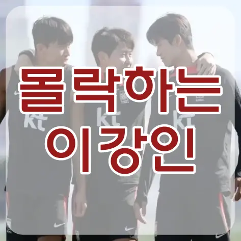 이강인-
검은 유니폼을 입은 이강인 양옆 선수들과 어깨동무하며 이야기 하는 모습 위 빨간글씨 몰락하는 이강인