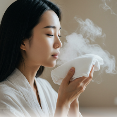따뜻한 물수건을 이용한 스팀 호흡법