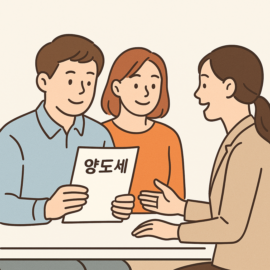 양도세에대해 상담받는 남여의 모습일러스트