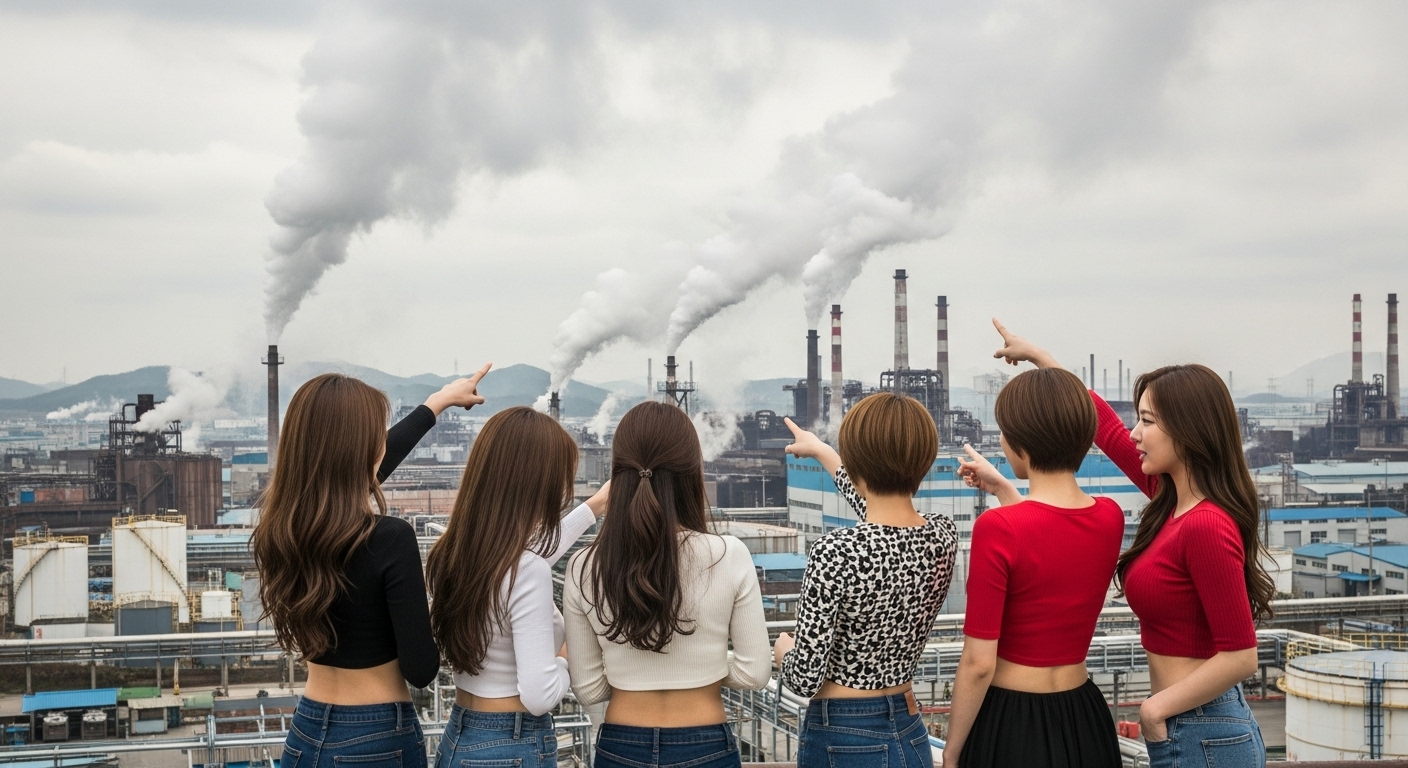 매연을 바라보는 여자들