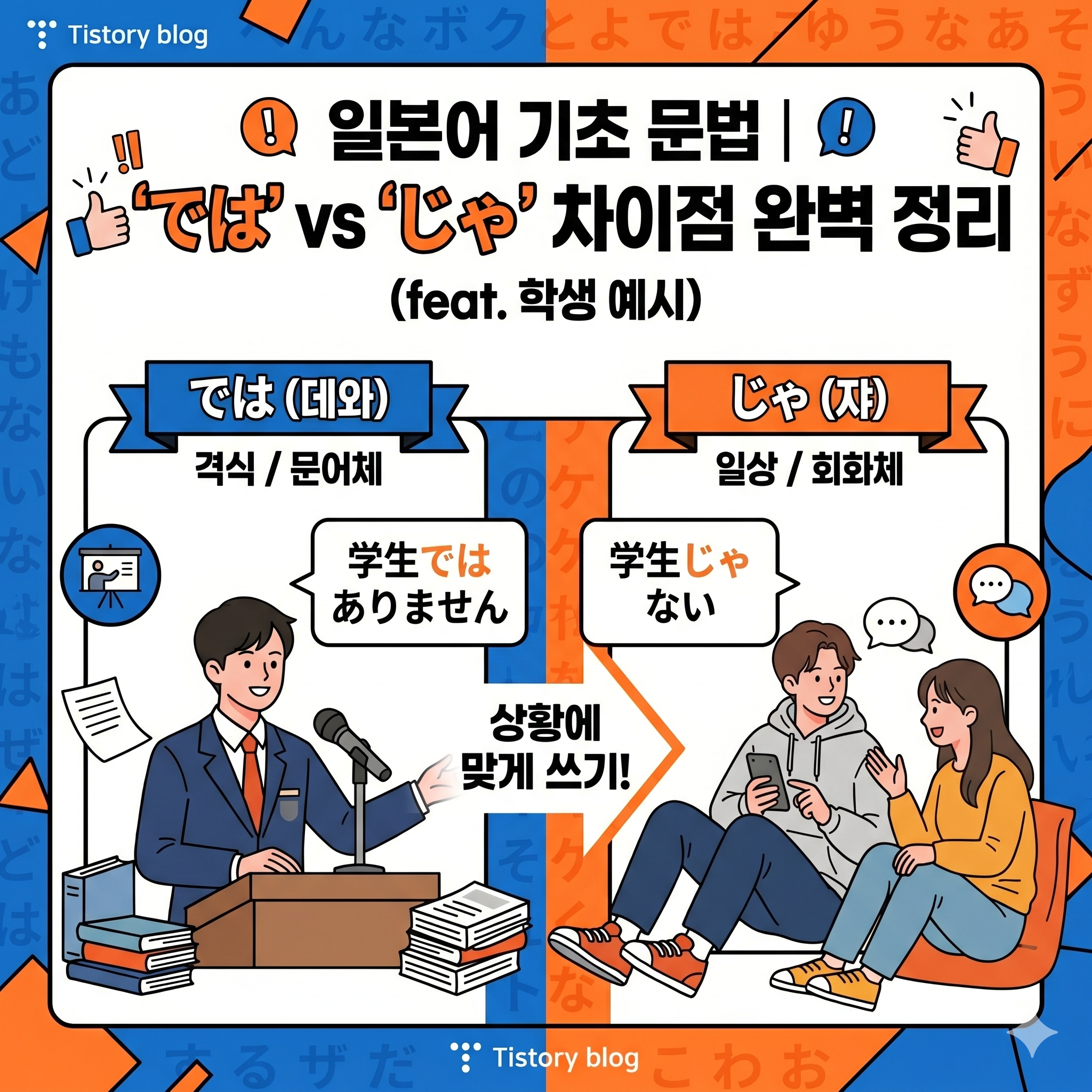 일본어 기초 문법 ❘ 'では(데와)'와 'じゃ(쟈)' 차이점 완벽 정리 (feat. 학생 예시)