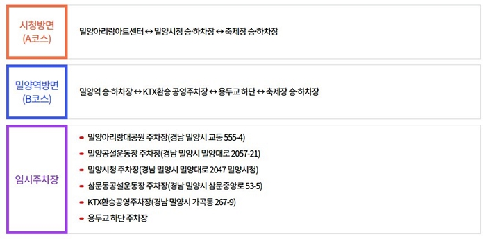 밀양아리랑대축제 셔틀버스 및 주차장 안내