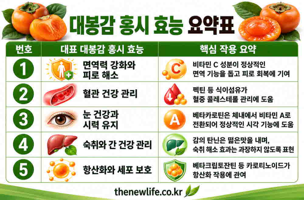 대봉감 홍시 효능 요약표