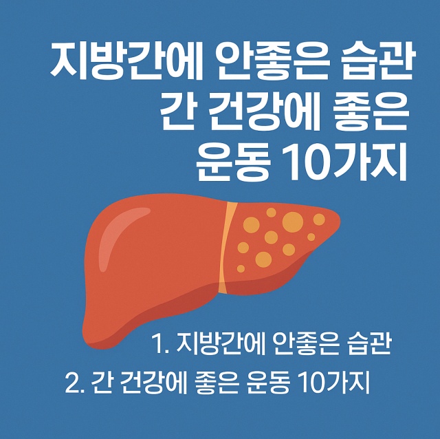 지방간에 안좋은 습관과 간 건강에 좋은 운동 10가지를 설명하는 대표 이미지