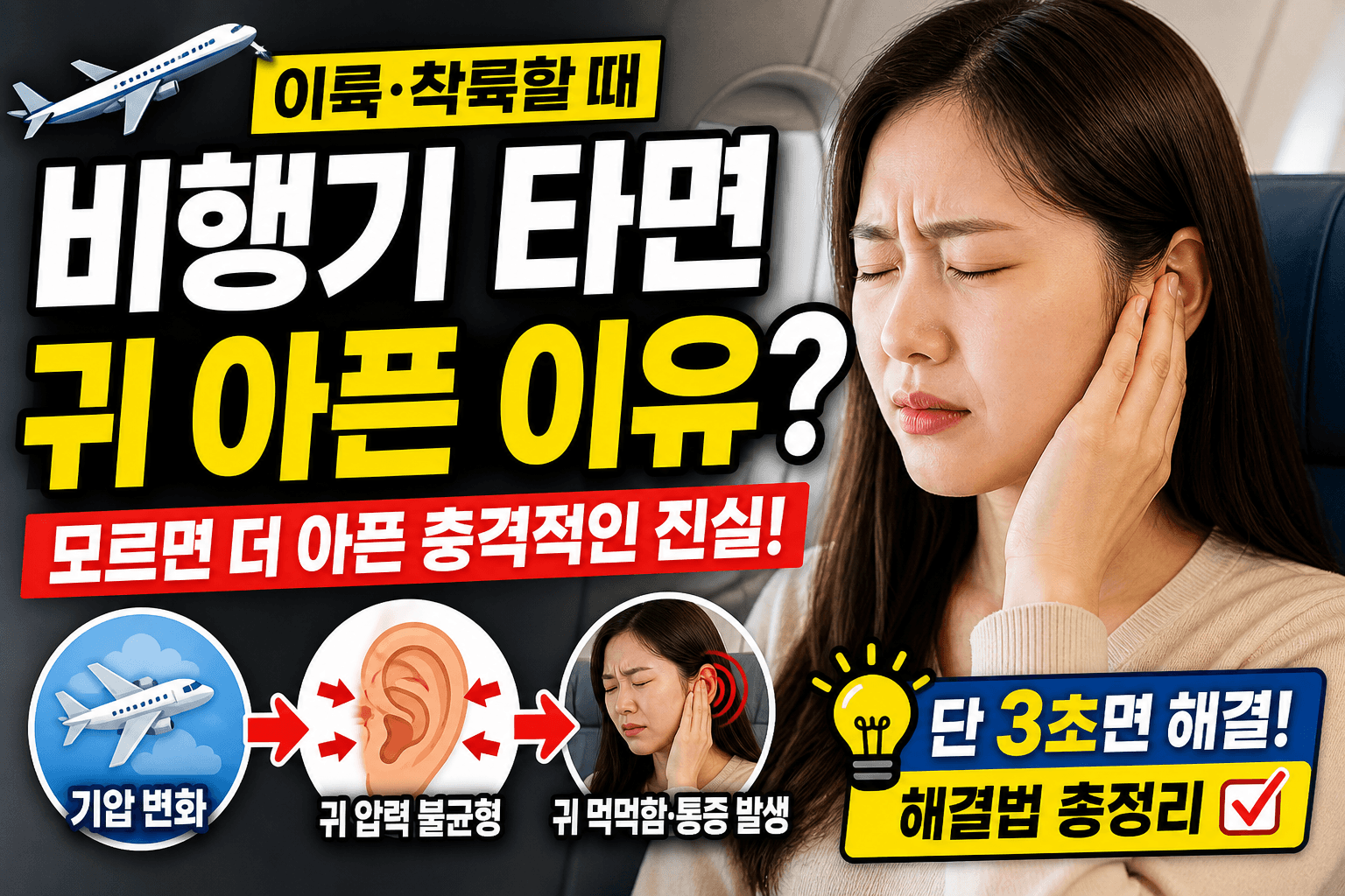 비행기 타면 귀 먹먹한 이유, 단 3초면 해결되는 꿀팁 공개
