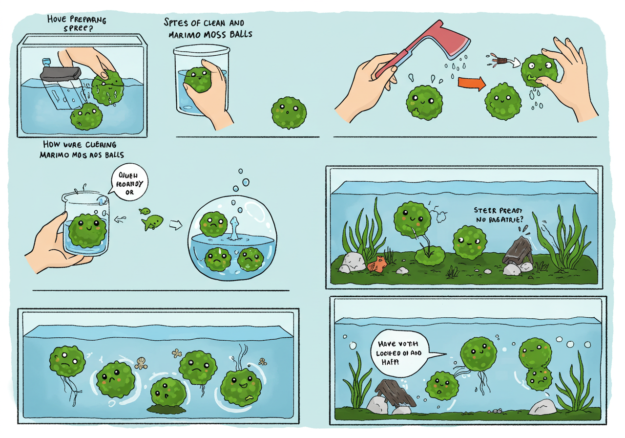 마리모 관리법을 보여주는 순서도 일러스트