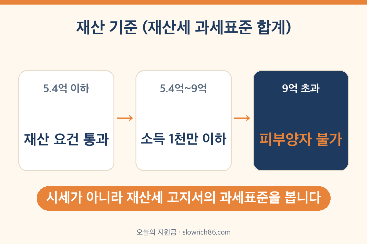 피부양자 재산요건 과세표준 5억4천만원 9억원 소득 1000만원