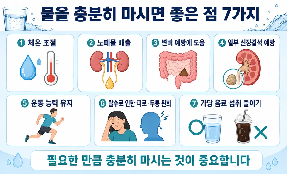 체온 조절과 변비 예방 등 물을 충분히 마시면 좋은 점 7가지.