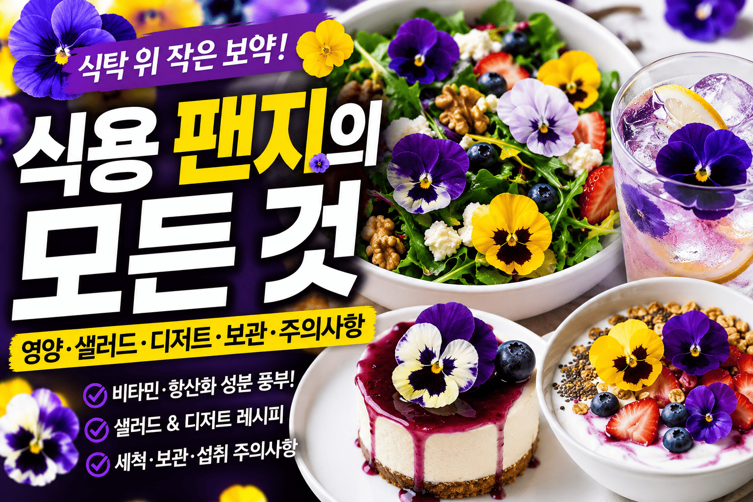 식용 꽃 트렌드 (팬지영양, 샐러드, 디저트)