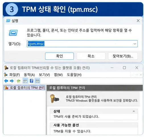 윈도우11 tpm msc TPM 2.0 준비 상태 Windows Hello PIN 오류 확인