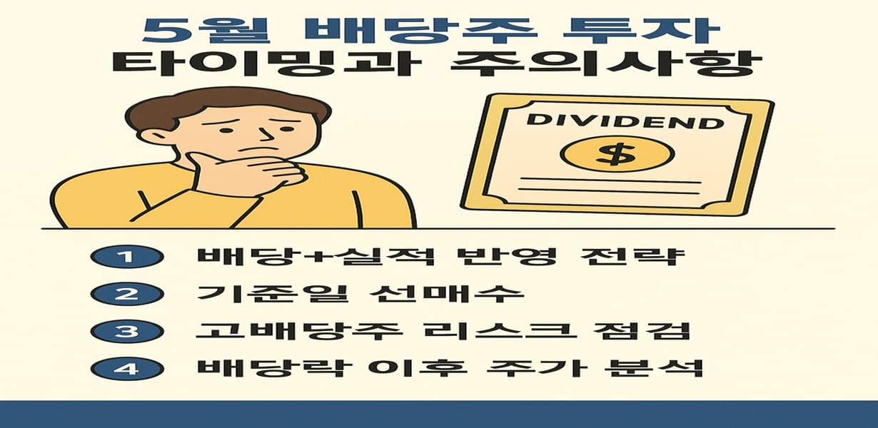 5월 배당주 투자 전략과 주의사항 4가지를 소개하는 인포그래픽