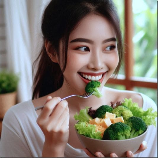 글루타치온 많은 음식과 주의점, 글루타치온 풍부한 샐러드 먹는 미녀