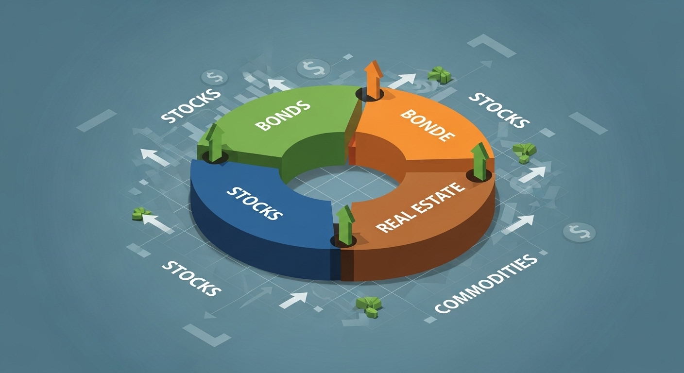 다양한 자산군에 분산 투자된 안정적인 포트폴리오의 그래픽 이미지
