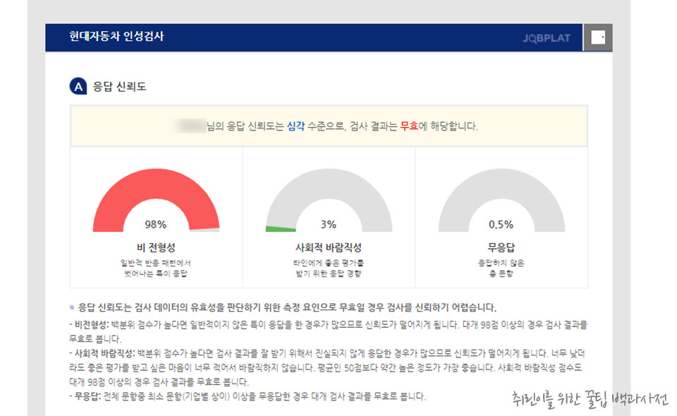 현대자동차 그룹 인성검사 후기 - 응답 신뢰도