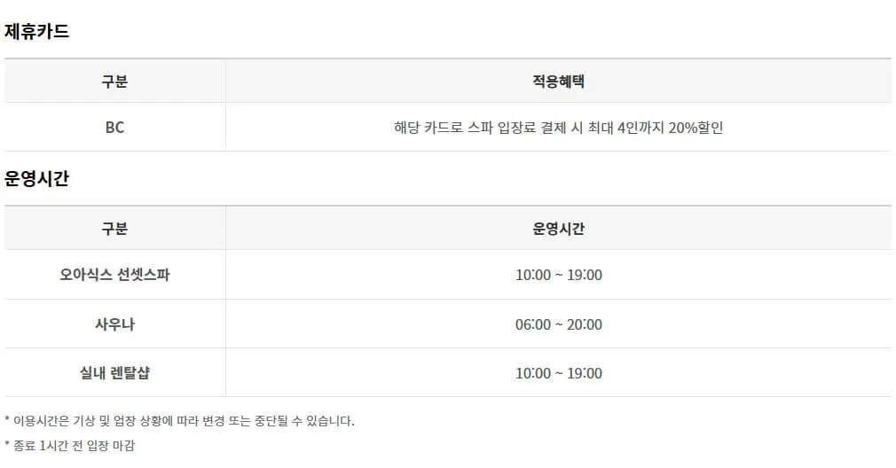 충남 태안 아일랜드리솜 스파, 사우나 운영시간, 이용요금, 할인혜택 등 이용안내
