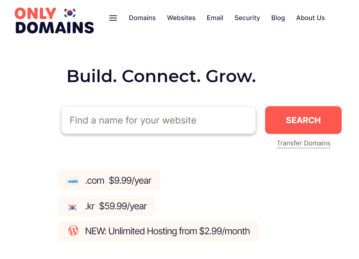 Onlydomains 도메인 등록비