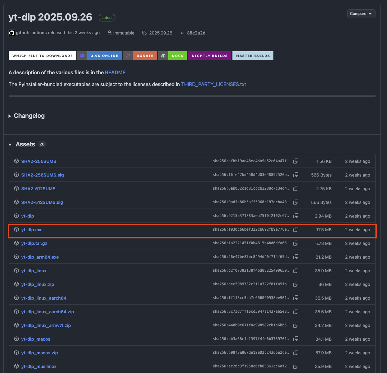 yt-dlp.exe 다운로드 하는 모습