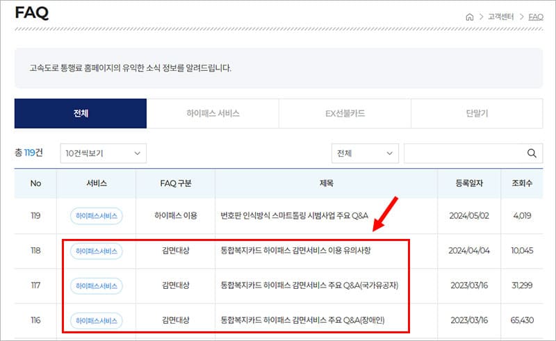 고객센터 FAQ 통합복지카드 안내 참고하기