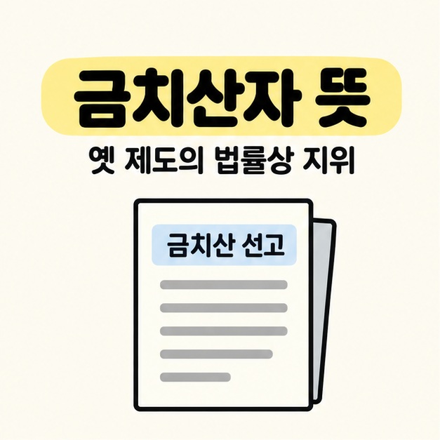 금치산자 뜻 제목과 옛 제도의 법률상 지위라는 설명 아래 금치산 선고라고 적힌 법률 문서 개념 그림