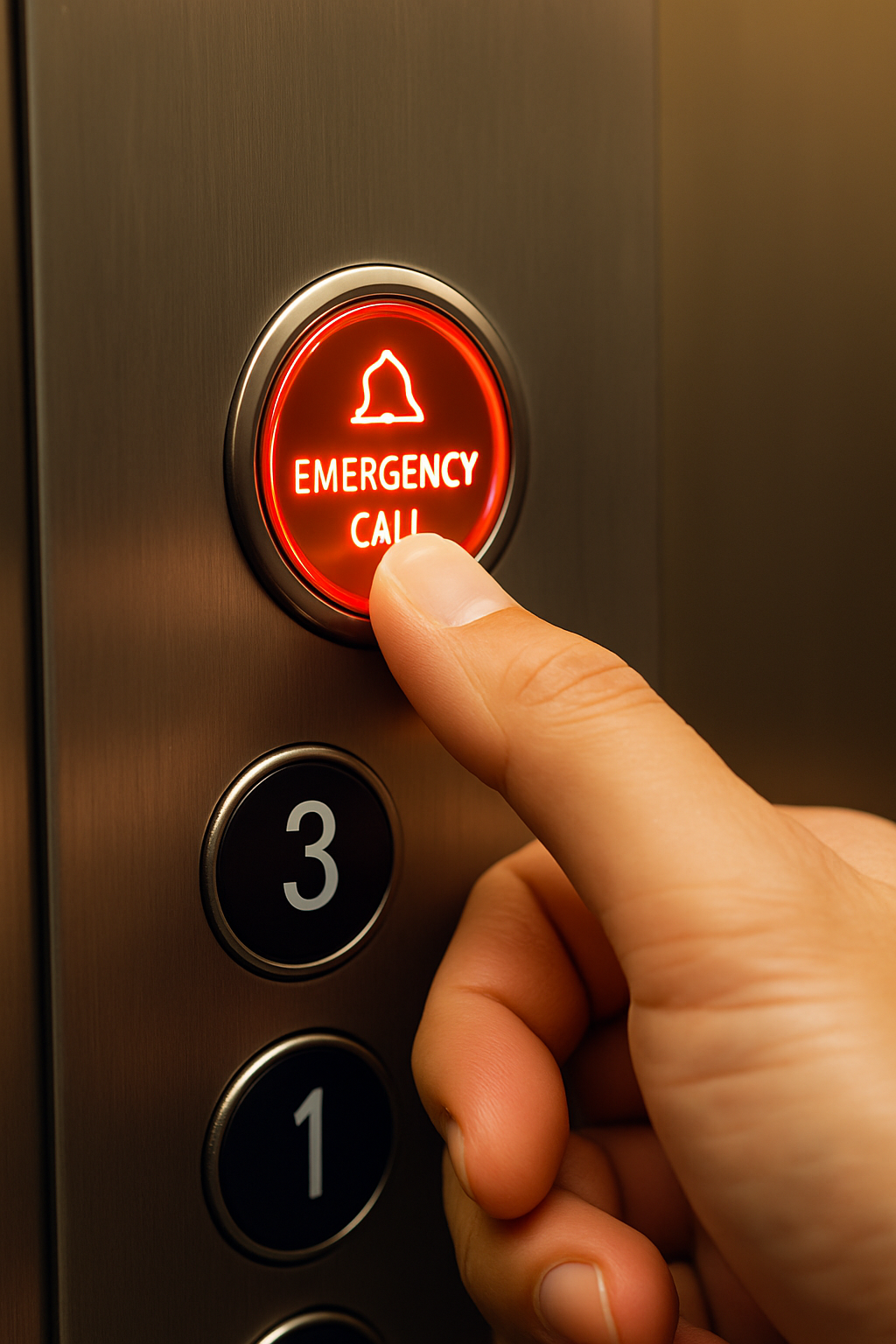 엘리베이터 비상통화 버튼을 누르는 손 실사 사진