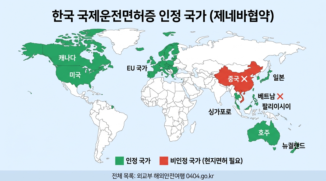 국제운전면허증 인정 국가 제네바협약 가입국 세계지도