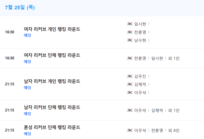 2024 파리올림픽 양궁 경기 일정 및 선수 명단