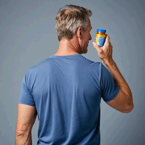 건강기능식품을 손에 든 중년 남성