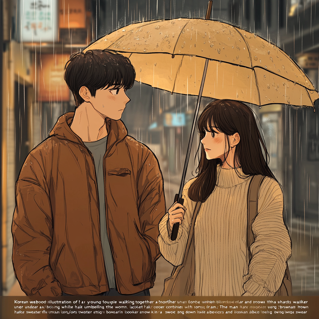 비 오는 날 꼭 챙겨야 할 레인 아이템을 챙긴 커플모습
