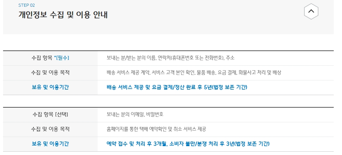 개인정보 수집 및 이용 안내 동의 화면