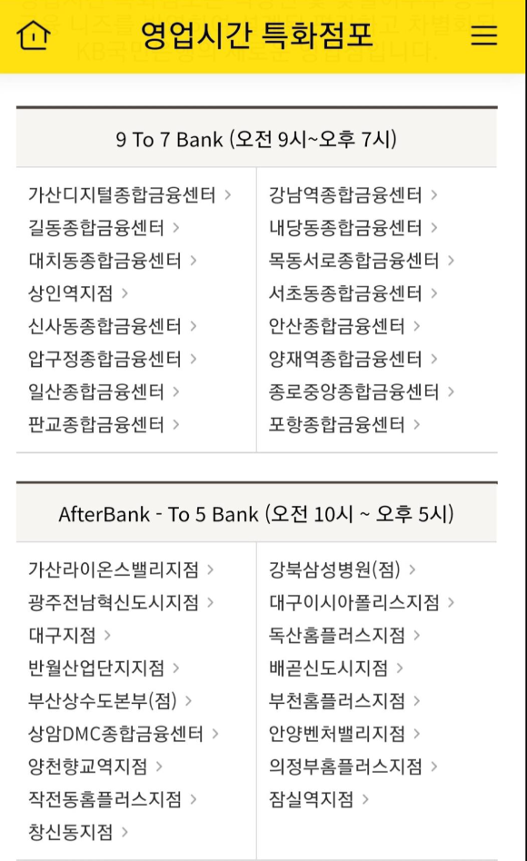 국민은행 영업시간 특화점포