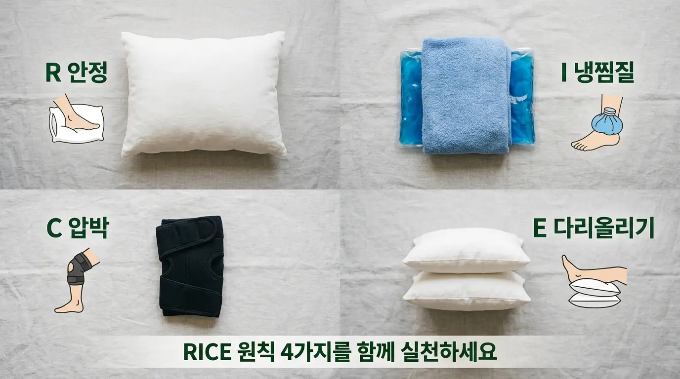 무릎에 물이 찰때 RICE 안정 냉찜질 압박 다리올리기 상세 방법
