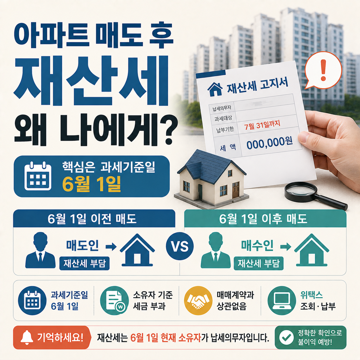 아파트 매도 후 재산세 고지서를 받고 확인하는 모습
