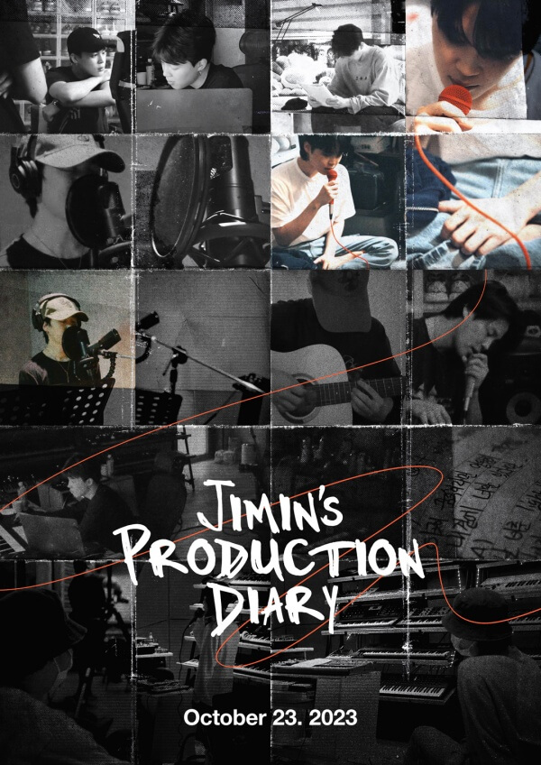 지민의-솔로-앨범-제작기를-다룬-Jimin's-Production-Diary의-포스터로-지민이-노래하는-사진과-녹음하는-사진-등-다양한-지민의-모습을-짜깁기한-포스터