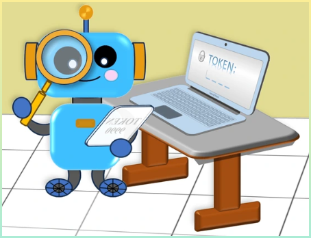 JWT 토큰을 의미하는 시각적 이미지를 만화 디자인으로 표현한 이미지