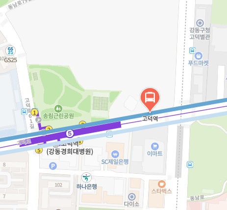 고덕역에서 인천공항 리무진 공항버스(6300번) 지도 위치