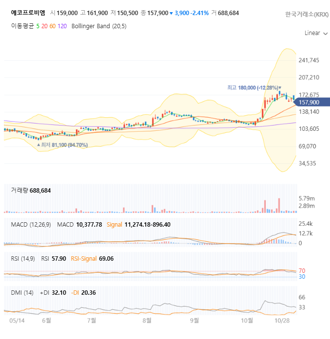 에코프로비엠 일봉 차트 자세히